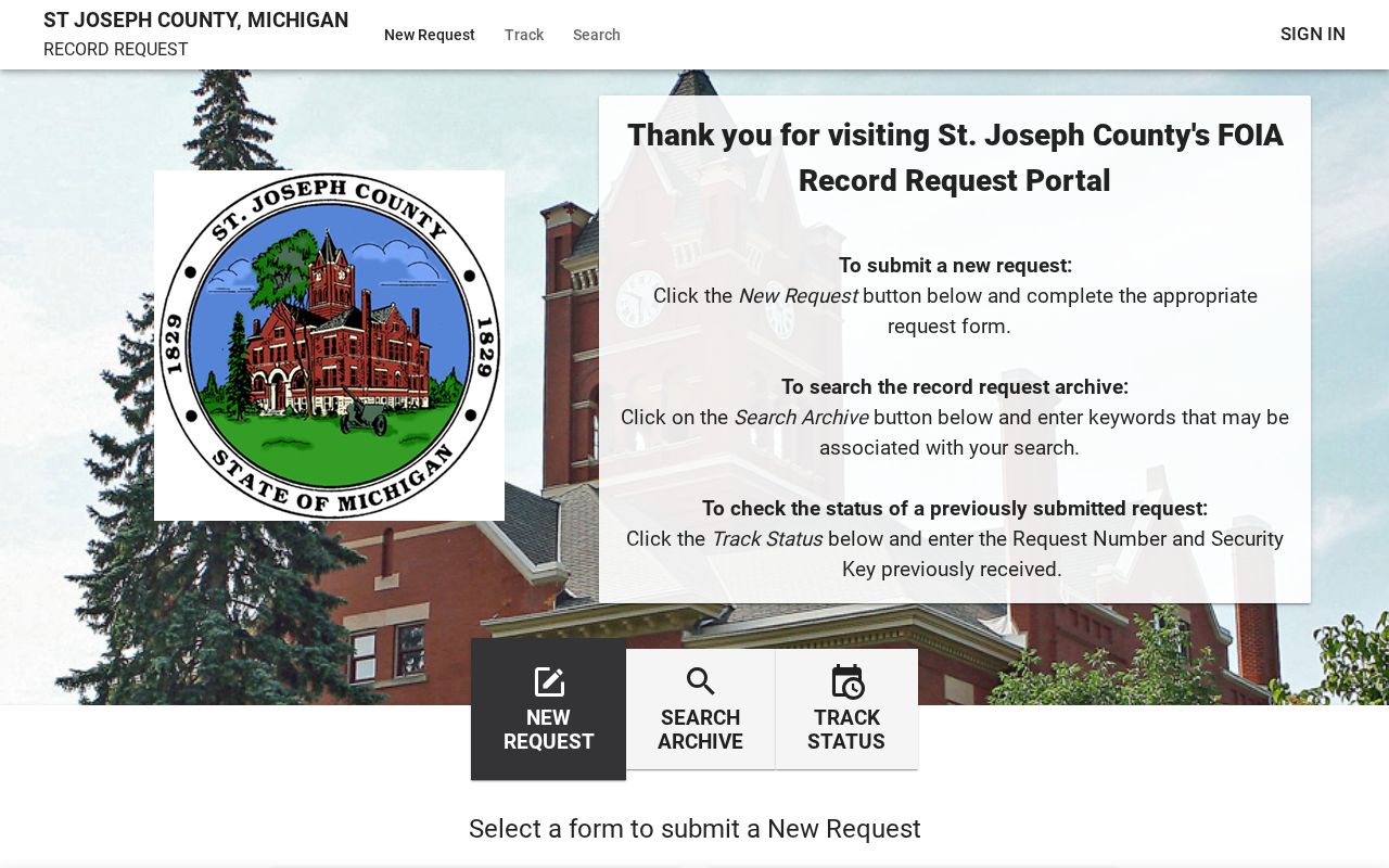 St. Joseph County JustFOIA booking record request portal