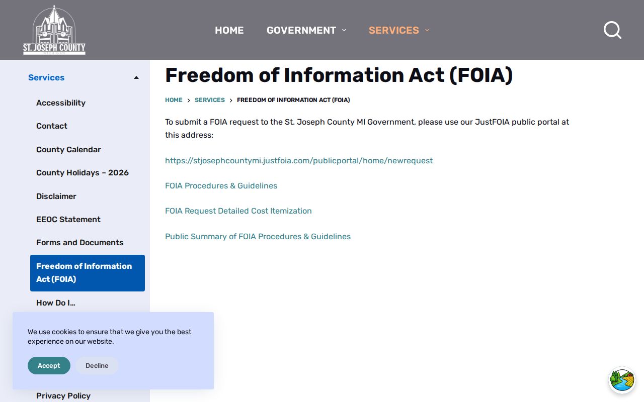 St. Joseph County FOIA booking record request source
