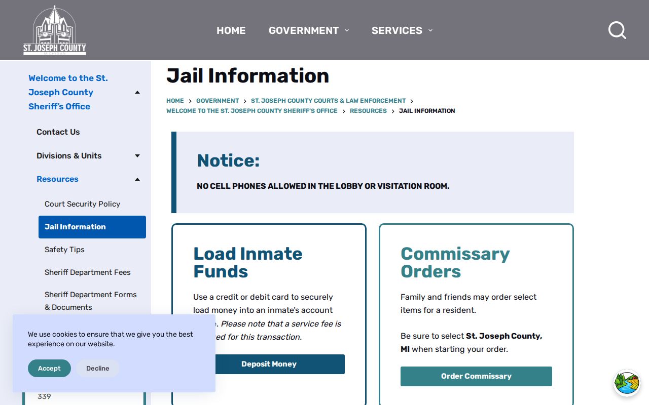 St. Joseph County Jail information and custody record source