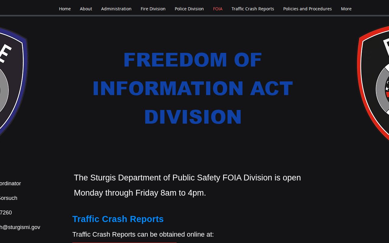 Sturgis police records and FOIA request interface