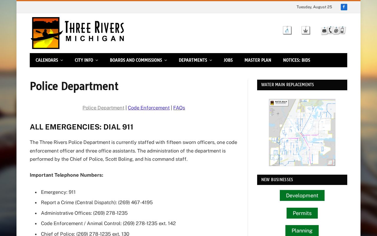 Three Rivers Police Department official arrest-record contact page